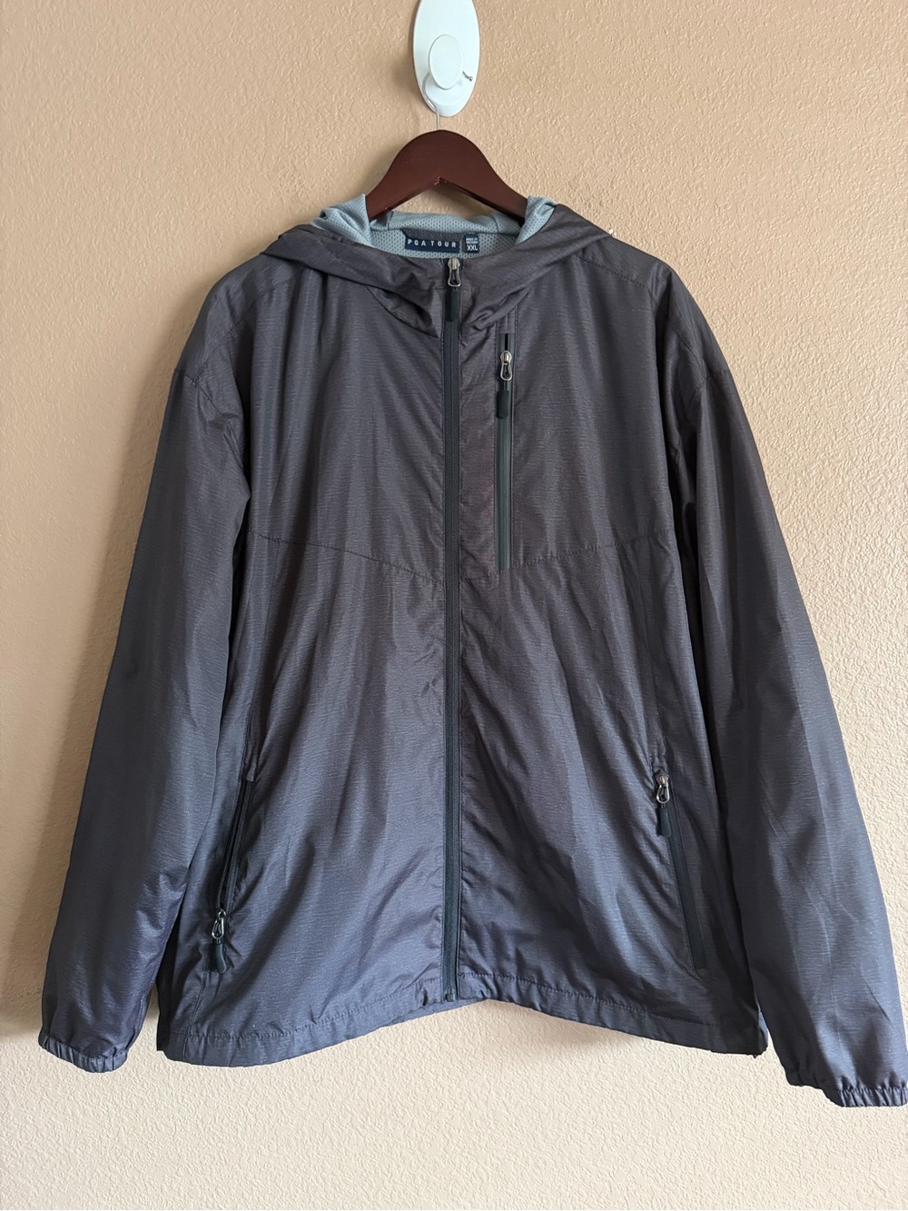 PGA Tour Men's Dark Gray Hooded Lightweight Windbreaker Full Zip Jacket Size XXL